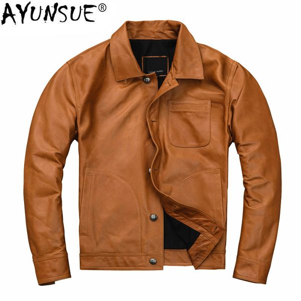 ayunsue real leather jacket men clothes 2019 casual sheepakin coat genuine leather jackets and coats korean slim fit kj2910, Black